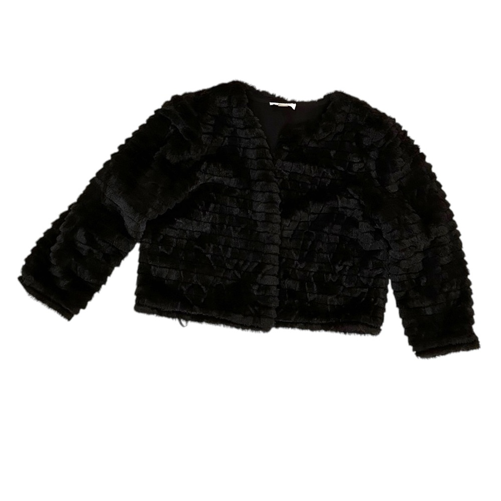 NWOT Calvin Klein Black Faux Fur Crop Jacket Petite Medium Women’s Super soft